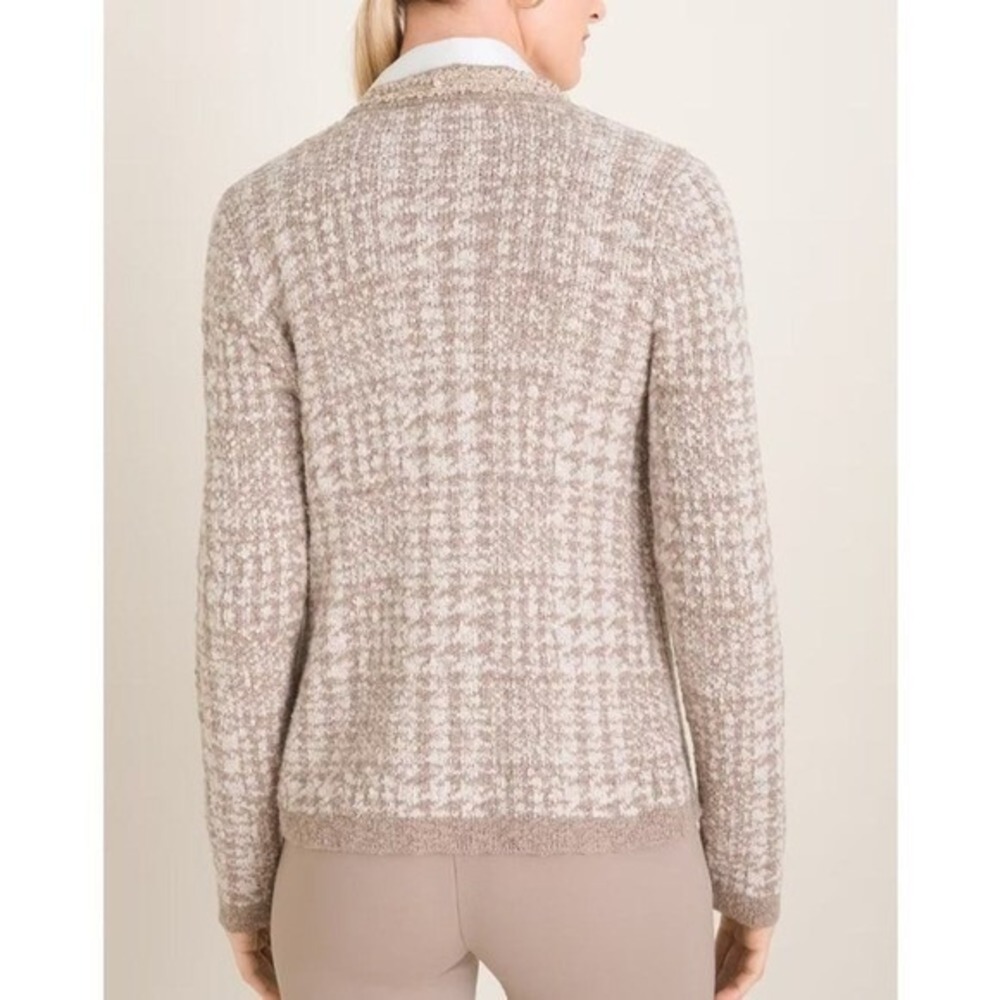 Chicos Sweater‎ Sz Lg Novelty Yarn Detail Cardigan Taupe Heather Neutral - Picture 3 of 10